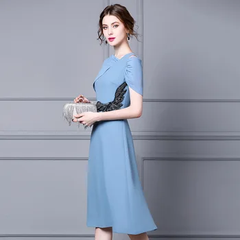 De Vară 2020 Afaceri De Moda Rochie De Femei Realizate Manual Ștrasuri Din Mărgele Deco Maneci Scurte Mari Leagăn Verde Albastru Elegant Munca Rochie Plus Dimensiune