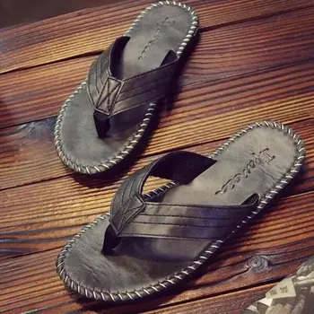 Coslony Bărbați Papuci din Piele pu Flip Flops Bărbați Vară 2020 trend Plajă Cool Anti-Alunecare Solid Pantofi Barbati lux slide-uri pentru barbati
