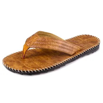 Coslony Bărbați Papuci din Piele pu Flip Flops Bărbați Vară 2020 trend Plajă Cool Anti-Alunecare Solid Pantofi Barbati lux slide-uri pentru barbati