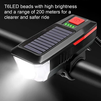 Energie solară de Biciclete Lumina cu Corn T6 LED-Road Biciclete MTB Față de Lumină USB Reîncărcabilă Farurilor 3 Moduri de Ciclism Lampă de Cap