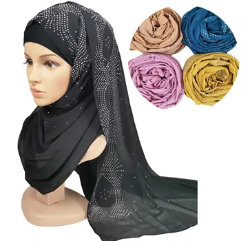 X6 10buc Diamant femei simplu balon șifon eșarfă hijab folie printe culoare solidă șaluri bentita musulmane hijab eșarfe/eșarfă