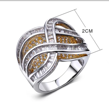 Alb și culoare de Aur, inele deschide luminos de cristal zircon traverseze Liniile de design bijuteria feminina anelli Trendy bijuterii de mare de femei inel