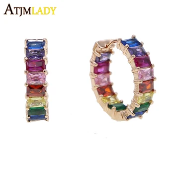 Curcubeu bagheta cubic zirconiu cz cercel de AUR de culoare clasic de lux superba european femei moda bijuterii delicate