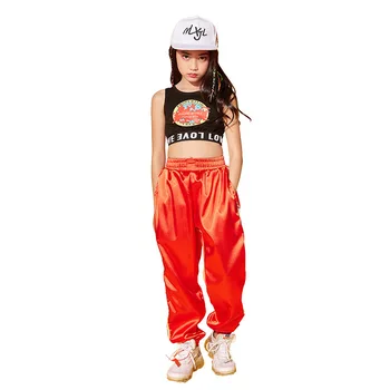 Copilul Hip Hop Îmbrăcăminte Top Negru Culturilor Vesta Roșie Pantaloni Casual pentru Fete de Jazz, Dans, Costume de Dans Haine Purta