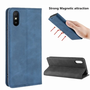 Magnetice de adsorbție Pu Caz Telefon din Piele pentru Xiaomi Redmi 9A 9 O Redmi9a Retro Caz de Portofel Telefon de Afaceri, Capac de Protecție