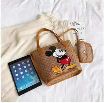 2 buc Disney mickey mouse geantă de umăr + cosmeitc geanta lady pu minnie geantă de mână de Mici tote sac monedă pungă titularului cardului