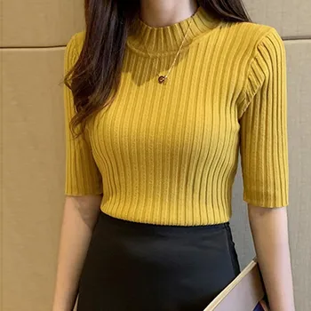 Noi Sosirea Verii, Femeile coreene Slim Slim Maneca Pulover de sex Feminin Pulover T-shirt Tricou Bottom Top