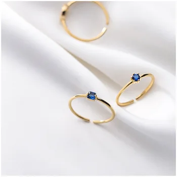 Argint 925 Albastru Cristal Zirconia de Culoare de Aur Inele pentru Femei Reglabil coreea Style Moda Inele de Aur Femme Bijuterii