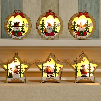 Lemn de Craciun cu LED-uri de Lumină de Crăciun Copac Agățat Pandantiv Mos Craciun Xmas Decor Acasă Ornament Stea de Lumină LED DIY de Anul Nou