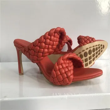 Tocuri inalte Pantofi Femei lucrate manual Țese Papuci tricotate crossover petrecere de vara, sandale 2020 pista catâri zapatos mujer