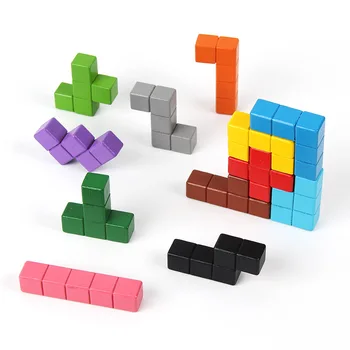 Copii Puzzle Din Lemn Colorat Montessori Educația Timpurie Jucării Stereoscopic Tangram Copii De Anul Nou De Blocuri De Lemn Cadou