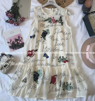 2019 Noua Moda de Vara pentru Femei Dulce, Flori de Dragoste Paiete Broderie Rochie a-line Doamnelor fără Mâneci Vrac Rezervor Rochii