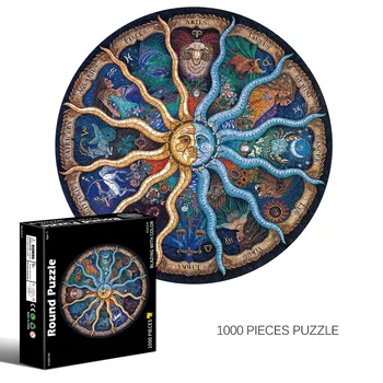 1000 Piese Puzzle-uri Puzzle Rotund Zodiac Podea, Puzzle Copii pentru Cadou Creativ Decor Acasă - Douăsprezece Constelații