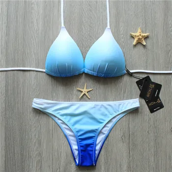 2019 Gradient Albastru Set De Bikini Biquinis Două Piese De Costume De Baie Bikini Brazilian Push-Up Costum De Inot Femei Șir De Costume De Baie Plavky