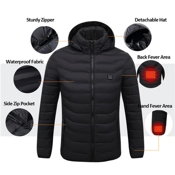 2018 Noi Ourdoor Încălzire Electrică Jachete Bărbați Femei din puf si Pene de Bumbac Încălzit Haine de Iarna Termic Cald cu Gluga Îmbrăcăminte L-4XL