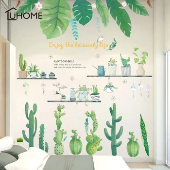 Mare Verde de Plante Cactus în Ghiveci Ghiveci Set 3D DIY Decalcomanii de Perete/Adeziv de Familie Autocolante de Perete de Artă Murală Baie Windom Decor
