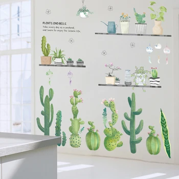 Mare Verde de Plante Cactus în Ghiveci Ghiveci Set 3D DIY Decalcomanii de Perete/Adeziv de Familie Autocolante de Perete de Artă Murală Baie Windom Decor