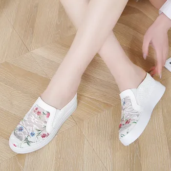 De Vară 2020 ochiurilor de Plasă Respirabil Papuci Femei Mocasini Moda Rotund Toe Wedge Singur Pantofi Slip pe Platforma Papuci Doamnelor Pantofi