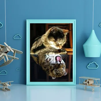 Diamant Broderie Cat de Reflecție Animale DIY 5D Diamant Pictura cruciulițe Pătrat Complet Exerciții Pietre Pictura Imagine