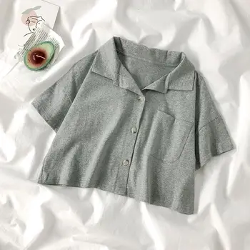 Bluze Femei Fierbinte de Vară coreeană de Bază Simplu, Guler de Turn-down Colegiu Fete Crop Top Trendy Toate-meci Moale Doamnelor Streetwear Noi