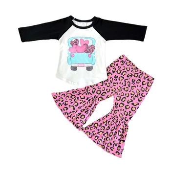 Sugarii Nou-născuți copii Îndrăgostiților Maneca Lunga, Costume Fete Model Inima Tricou Leopard Pantaloni Copii Moda Clopote Îmbrăcăminte Set