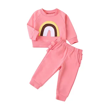 SAGACE copil Copil Fata Maneca Lunga Curcubeu Broderie haine pentru copii de Top Lungimi + Pantaloni Haine băiat fete de îmbrăcăminte sport de imprimare