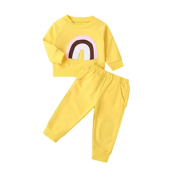 SAGACE copil Copil Fata Maneca Lunga Curcubeu Broderie haine pentru copii de Top Lungimi + Pantaloni Haine băiat fete de îmbrăcăminte sport de imprimare