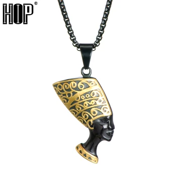 HIP Hop Barbati Colier Negru 316L din Oțel Inoxidabil Egiptul Antic, Regina Nefertiti Pandantive Coliere Barbati Hiphop Rock Bijuterii