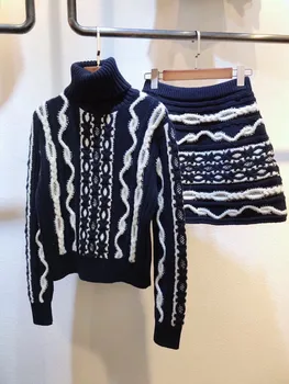2018 femei doamnelor dungi tricotate pulover+fusta set haine