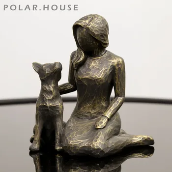 Vintage Sculptate De Mână-Pictat Figuri Figurine Decorative Pentru Decor Acasă Rășină Câine Sculptura Ziua Îndrăgostiților Mama Cadou Nou Sosire