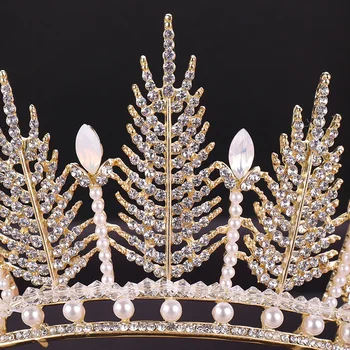 De Lux Mireasa Coroana De Frunze Stras Pearl Aur Tiara De Mireasa Accesorii De Par Regina Balului Coroana De Nunta Bijuterii Accesorii De Par