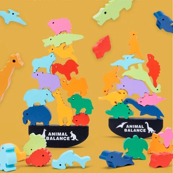 Lemn Animale Echilibru Blocuri De Joc Jucarii Stivuitor Bloc Jucarie Creativ Dinozauri Oceane Echilibru Blocuri De Familie Jocuri De Masă 2-4