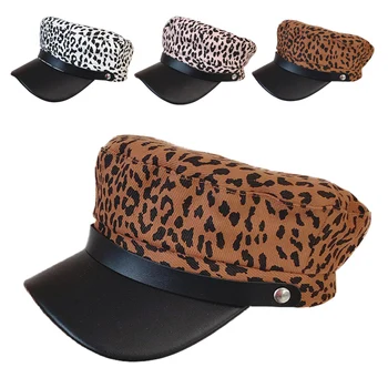 Pălărie De Moda Retro Stil De Trend Formă Concavă Flat Top Leopard De Imprimare Vânzător De Ziare Pălărie Fată În Vârstă Hat2020 A26