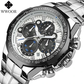 Reloj Hombre WWOOR Brand de Top Ceas Pentru Omul de Moda Mens Sport Big Dial Ceasuri din Oțel Inoxidabil Militar Quartz sex Masculin Încheietura Ceas