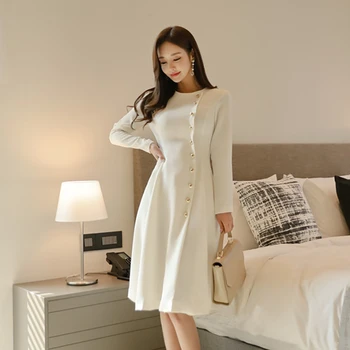 HAYBLST Brand Femei Elegante Rochie 2019 Nou Toamna Alb Plus Dimensiune Îmbrăcăminte coreeană Mai Mult de un Singur Buton cu Maneci Lungi Rochie Doamnă