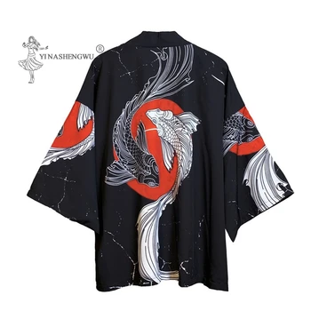 Yukata Stil Japonez Bărbați Kimono Crap De Imprimare De Costume Pentru Femei Haina Unisex Harajuku Samurai Japonia Tradițională Haori Cardigan Haine