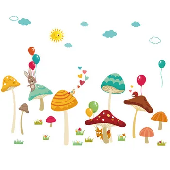 DIY 120*170 CM Desene animate Ciuperci Camera Copii Acasă Decorare Autocolant Perete Pepinieră Decalcomanii de Perete Adeziv Poster Mural