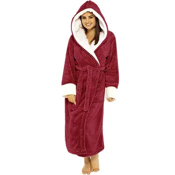 Femei Iarna Pluș Prelungit Șal Halat De Baie Acasă Haine Cu Mâneci Lungi Haina Haina Sleepwear Buzunar Moale Îngroșa Pijamale#4