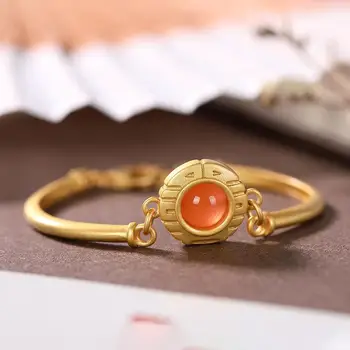 Original nou încrustat naturale agat rosu inel brățară stil Chinezesc retro curtea femei farmec elegant set de bijuterii