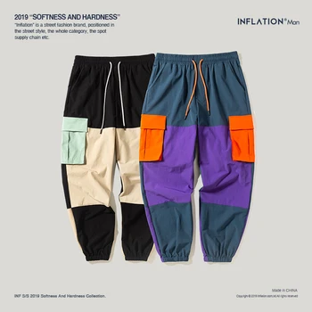 INFLAȚIA Streetwear Pantaloni Barbati 2020 Toamna Iarna Canadiană Pantaloni Pentru Bărbați Hip Hop Culoare Cusut Buzunare Laterale 93311W