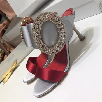 De Vară 2020 Papuci Femei O Curea Subțire, Superficial Petrecere Slide-Uri De Înaltă Gladiator Cu Toc Pantofi De Moda De Cristal Decor Catarama Papuci De Casă 43