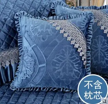 Pluș albastru/maro dantela fata de perna pat cald față de pernă brodate pernă acoperă dormitor decor de uz casnic