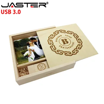 JASTER LOGO-ul personalizat din lemn USB 3.0 foto memory stick + cutie usb flash drive 4GB 8GB 16GB 32GB 64GB pendrive U disc cadou de nunta