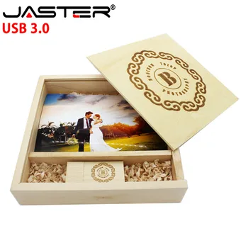 JASTER LOGO-ul personalizat din lemn USB 3.0 foto memory stick + cutie usb flash drive 4GB 8GB 16GB 32GB 64GB pendrive U disc cadou de nunta