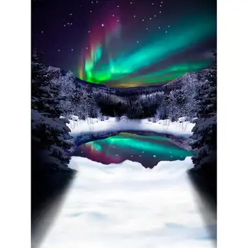 Fotografie Fundal Luminile Nordului-Aurora Boreală De Iarnă Crăciun Fundal Studio Foto Copil Copil Photophone Photocall