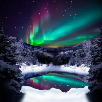 Fotografie Fundal Luminile Nordului-Aurora Boreală De Iarnă Crăciun Fundal Studio Foto Copil Copil Photophone Photocall