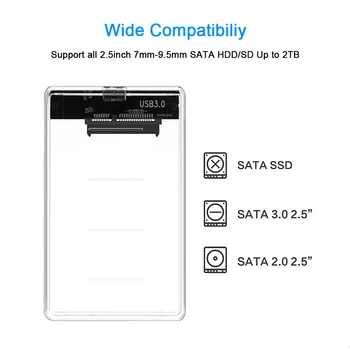 CHIPAL 2.5 inch Transparent USB3.0 pentru HDD Sata 3.0 Cazul SSD Cutie Instrument Gratuit 5 Gbps Suport 2TB Protocolul UASP Hard Disk Cabina