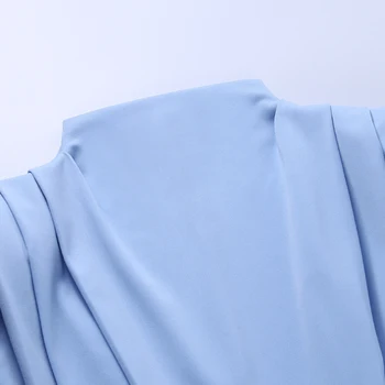 Beyouare Moda Eleganta Pentru Femei Rochie Stand De Guler Maneca Lunga Talie Subțire Solid Albastru Lungime De Glezna Rochie Casual Toamna Petrecere 2020
