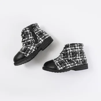 DB14771 Dave Bella fata de iarna de moda carouri mozaic cizme copii din piele pantofi fată înaltă calitate cizme din piele arc pantofi