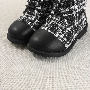 DB14771 Dave Bella fata de iarna de moda carouri mozaic cizme copii din piele pantofi fată înaltă calitate cizme din piele arc pantofi